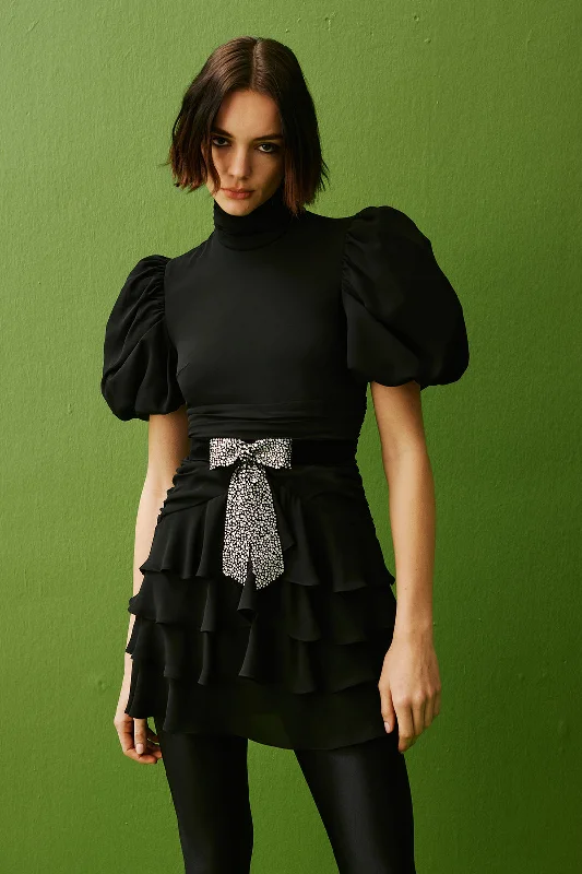 Faye Puff Sleeved Mini Dress | Black Red carpet mini dresses