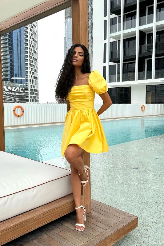 Puffy Sleeve Draped Bodice Mini Dress Off-shoulder mini dresses