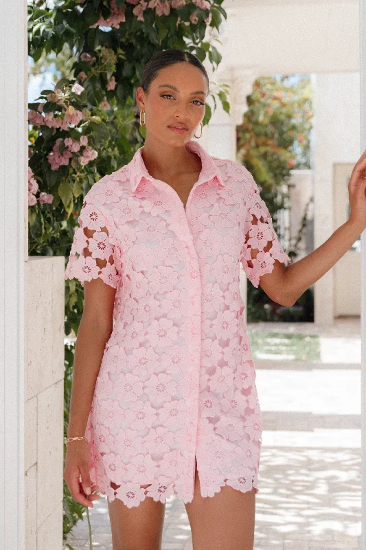 Tallie Button Up Mini Dress - Pink Velvet mini dresses
