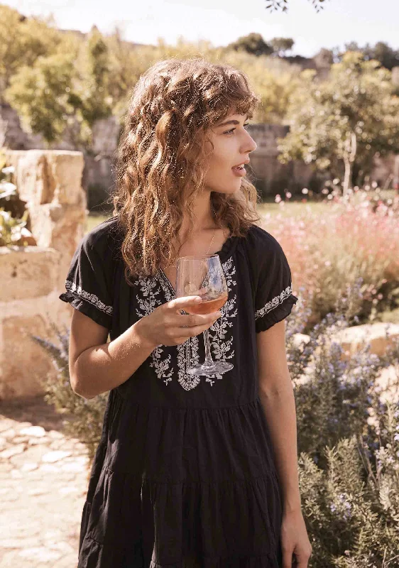 Ivy Embroidered Baby Doll Mini Dress Black Anniversary mini dresses