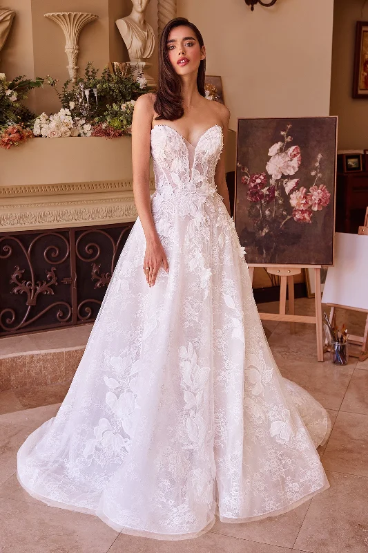 3D Floral Strapless A-line Bridal Gown by Ladivine WL034 Simple Wedding Gown
