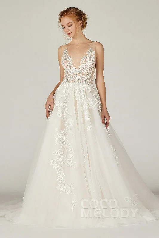 A-Line Court Train Tulle Wedding Dress CW2290 Lace Train Dress