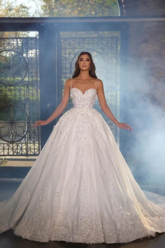 Charming Spaghetti Straps Beaded Ball Gown Wedding Dress with Chapel Train Mermaid Lace Gown Charming Spaghetti Straps Beaded Ball Gown Wedding Dress with Chapel Train Mermaid Lace Gown