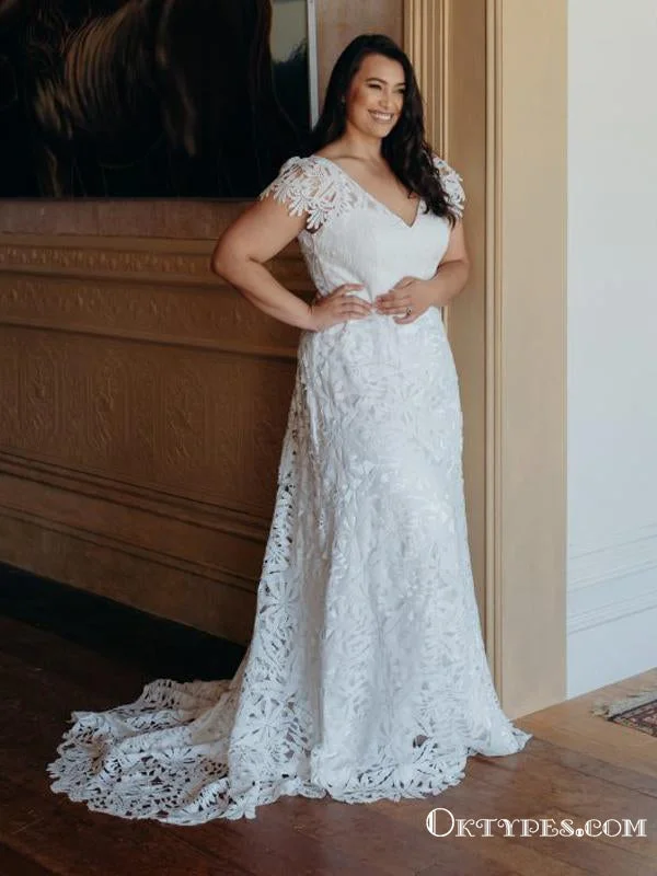 Charming V-neck Cap Sleeve Long Cheap Lace Wedding Dresses, TYP1983 Illusion Neckline Gown Charming V-neck Cap Sleeve Long Cheap Lace Wedding Dresses, TYP1983 Illusion Neckline Gown