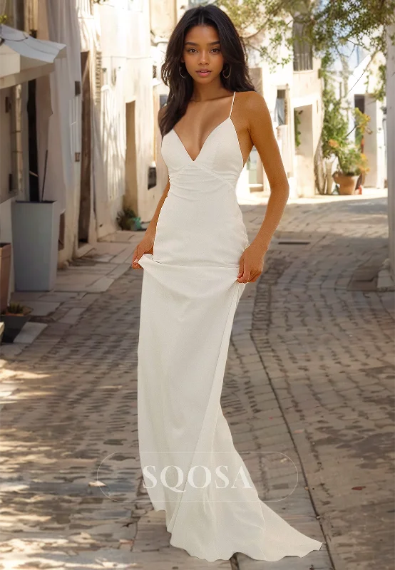 V-Neck Spaghetti Straps Boho Wedding Dress Off-Shoulder Mermaid Beach Wedding Gown Beaded Lace Wedding V-Neck Spaghetti Straps Boho Wedding Dress Off-Shoulder Mermaid Beach Wedding Gown Beaded Lace Wedding