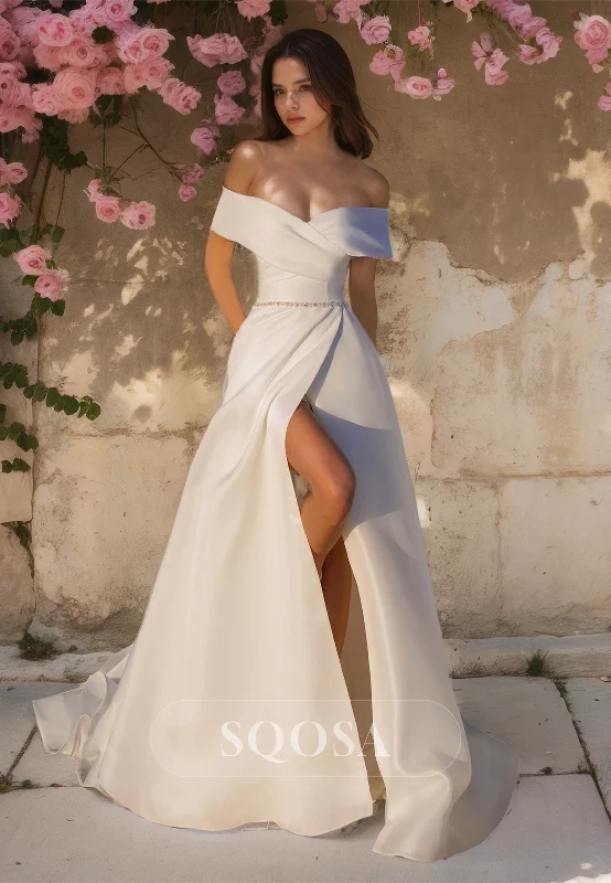 Simple Tube Top Sleeveless Satin Bride Dress Pleated Beaded A-Line Wedding Dress with Train Full Length Gown Simple Tube Top Sleeveless Satin Bride Dress Pleated Beaded A-Line Wedding Dress with Train Full Length Gown