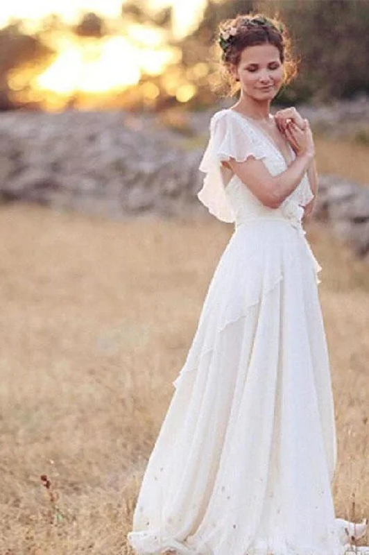 Flowy Ivory Long Lace Chiffon Beach Wedding Dress Bridal Gowns Princess Bridal Dress Flowy Ivory Long Lace Chiffon Beach Wedding Dress Bridal Gowns Princess Bridal Dress