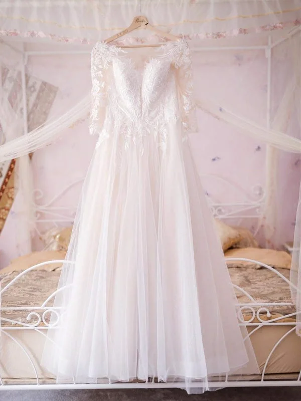 Half Sleeves V Neck White Lace Long Prom Dresses, White Lace Wedding Dresses, White Formal Evening Dresses Sparkling Wedding Dress Half Sleeves V Neck White Lace Long Prom Dresses, White Lace Wedding Dresses, White Formal Evening Dresses Sparkling Wedding Dress