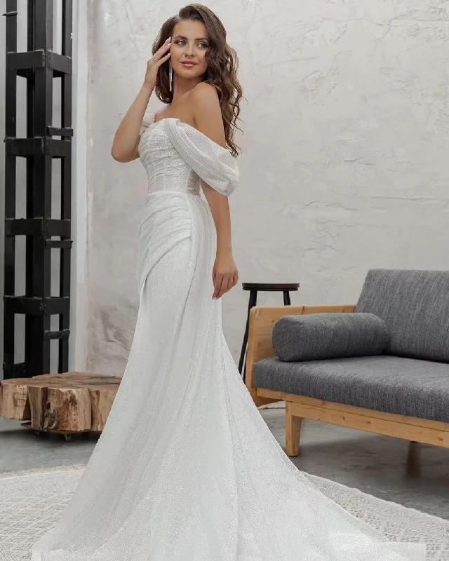 Off the Shoulder Shiny Mermaid Wedding Dresses, Elegant Long Bridal Gown, 2023 Wedding Dresses, Bridal Wear Strapless Lace Dress Off the Shoulder Shiny Mermaid Wedding Dresses, Elegant Long Bridal Gown, 2023 Wedding Dresses, Bridal Wear Strapless Lace Dress