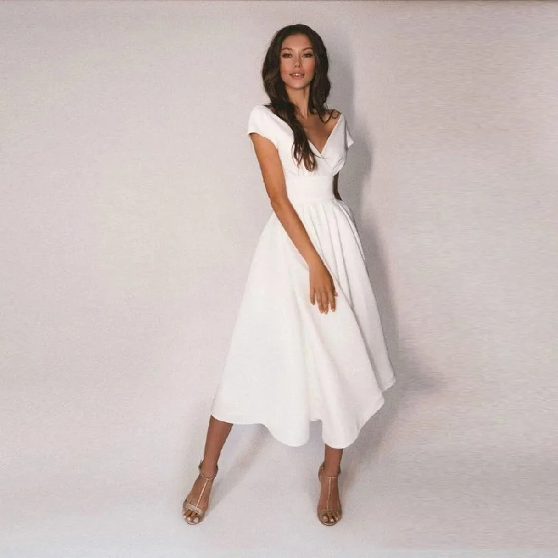 Tea-Length Tranquility Wedding Dress Satin Wedding Dress