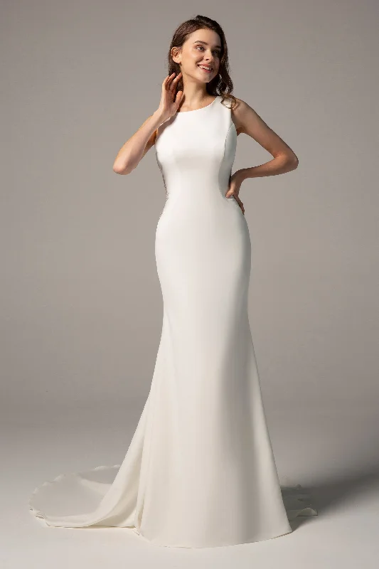 Trumpet-Mermaid Court Train Stretch Satin Wedding Dress CW2363 Sheer Wedding Dress
