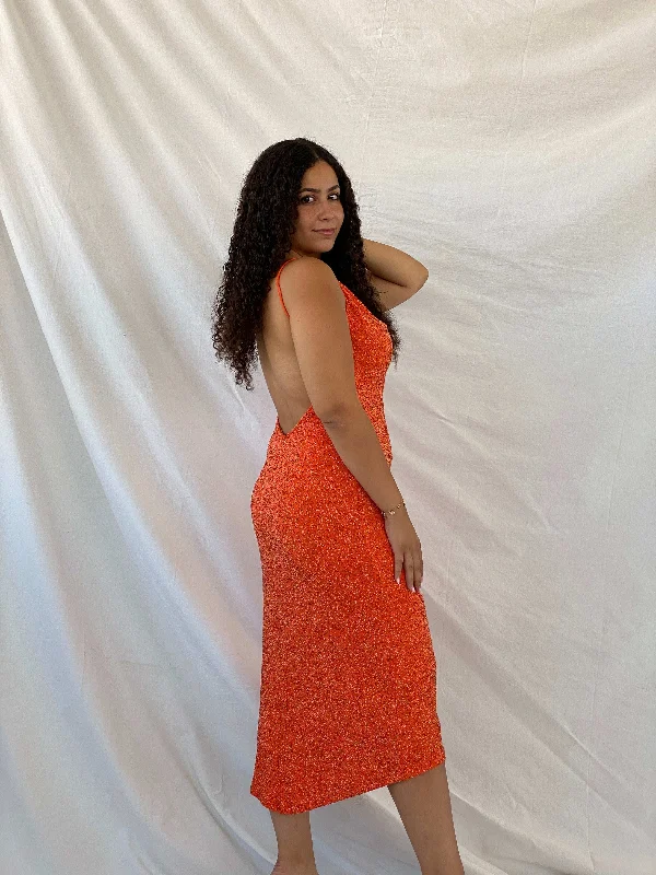 Stunning Alexia Admor Beaded Hot Orange Backless Midi Dress - L Budget-friendly midi dresses Stunning Alexia Admor Beaded Hot Orange Backless Midi Dress - L Budget-friendly midi dresses