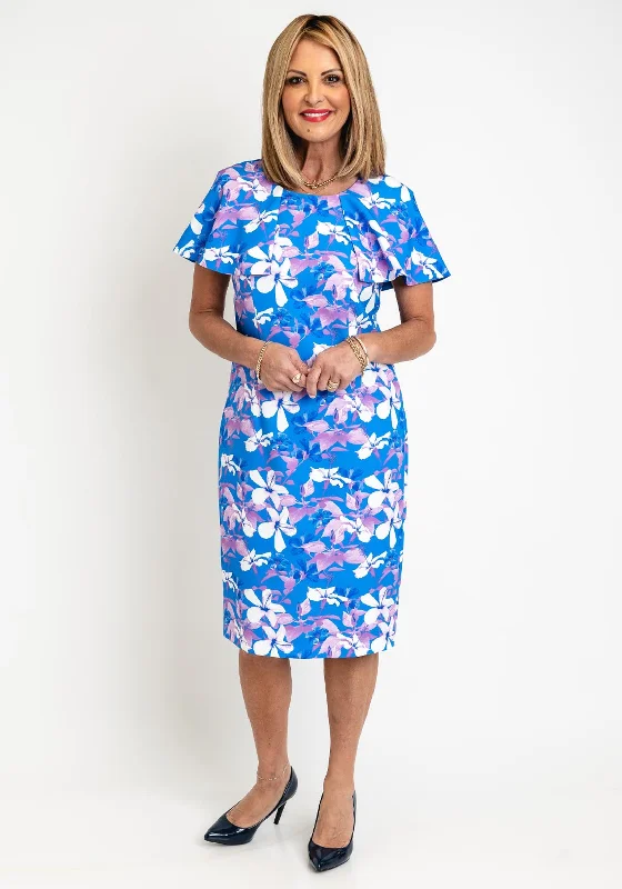 Avalon Carmen Cape Sleeve Printed Pencil Midi Dress, Blue Hot new arrivals in midi dresses Avalon Carmen Cape Sleeve Printed Pencil Midi Dress, Blue Hot new arrivals in midi dresses