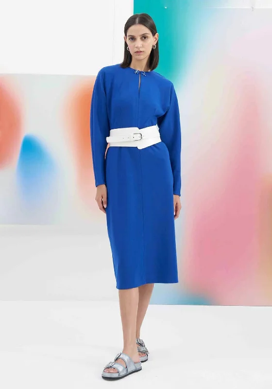 Birélin Cut-Out Neckline Midi Pencil Dress, Royal Blue Sequin midi dresses