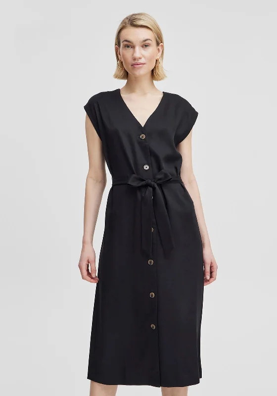 B.Young Ilini Tie Waist Midi Dress, Black Office midi dresses