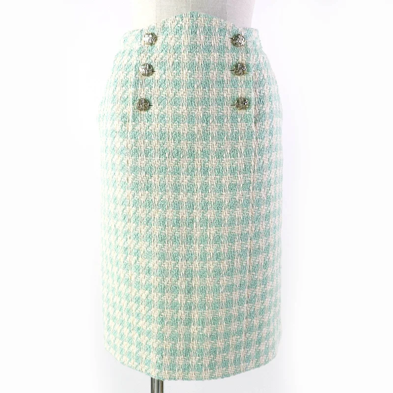 Chanel Cotton Silk Check Skirt Beaded Buttons Party unclassified skirts