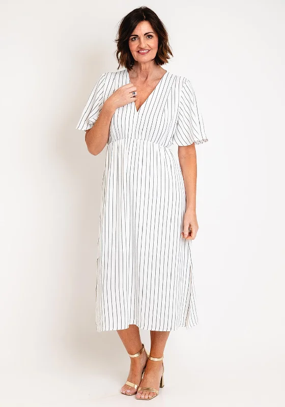Serafina Collection V-Neckline Striped A-Line Midi Dress, White Revolve midi dresses Serafina Collection V-Neckline Striped A-Line Midi Dress, White Revolve midi dresses