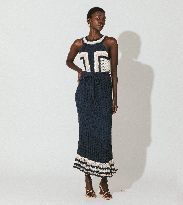 Cleobella Drew Hand Crochet Midi Dress / Navy & Ivory Best midi dresses for summer vacation Cleobella Drew Hand Crochet Midi Dress / Navy & Ivory Best midi dresses for summer vacation