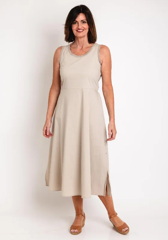 Eva Kayan Ribbed Cotton Ribbed Trim Midi Dress, Beige Vintage midi dresses