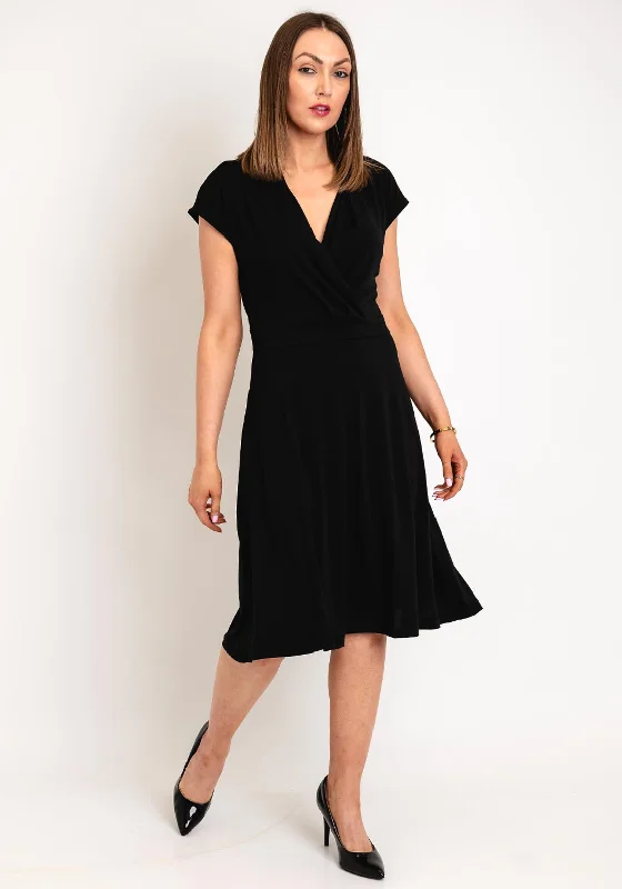 FREEQUENT V-Neck A-Line Midi Dress, Black Spring midi dresses