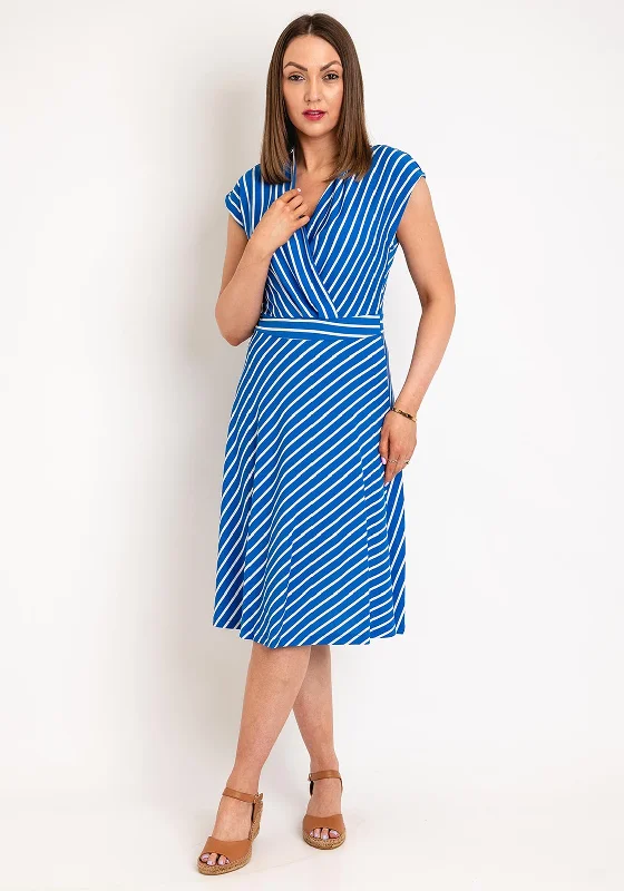 FREEQUENT V-Neck Striped A-Line Midi Dress, Blue Anniversary midi dresses