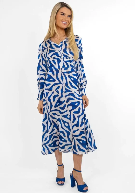 Kate & Pippa Birkin Satin Feel Print Midi Dress, Blue & Ivory Budget-friendly midi dresses Kate & Pippa Birkin Satin Feel Print Midi Dress, Blue & Ivory Budget-friendly midi dresses