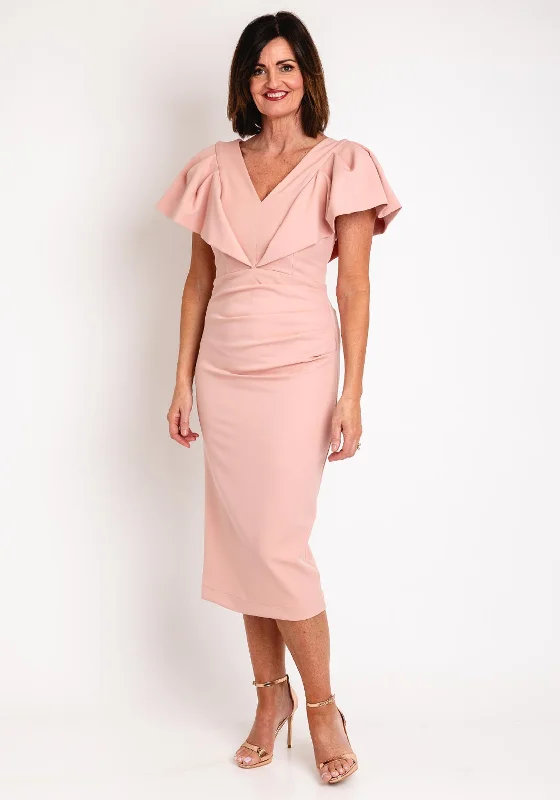 Kevan Jon Karolina Frill Sleeve Midi Dress, Blush Versatile midi dresses for all occasions Kevan Jon Karolina Frill Sleeve Midi Dress, Blush Versatile midi dresses for all occasions