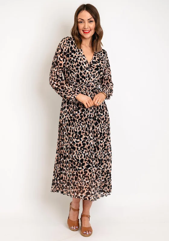 Serafina Collection One Size Leopard Print Pleated Midi Dress, Brown A-line midi dresses Serafina Collection One Size Leopard Print Pleated Midi Dress, Brown A-line midi dresses