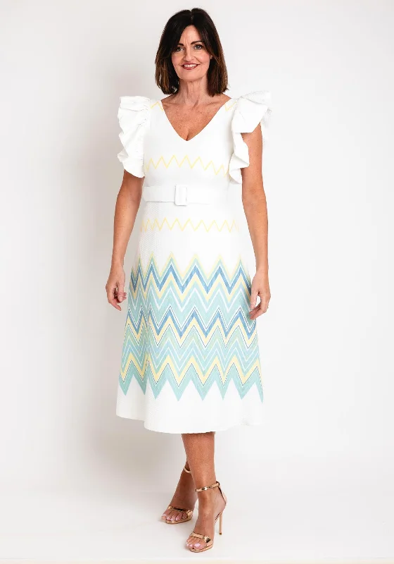 Laura Bernal Frill Sleeve Textured Midi Dress, White Party midi dresses