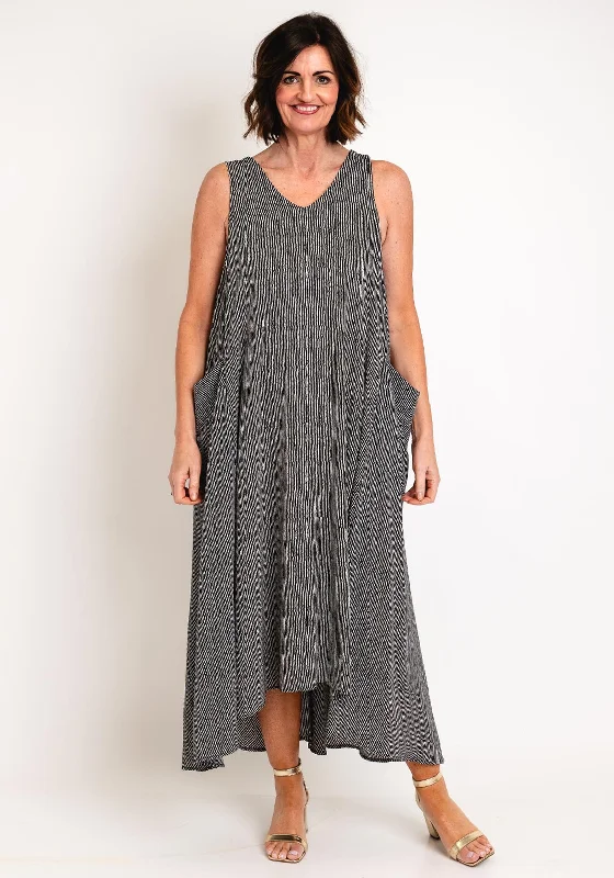 Malissa J One Size Flowy Striped Midi Dress, Black Edgy midi dresses