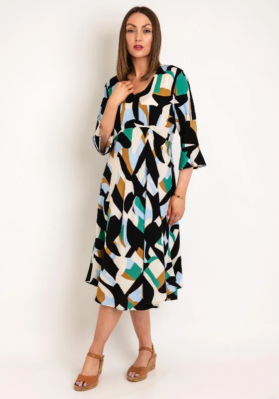 Masai Brisa Geo Print Midi A-Line Dress, Green Lake Halter midi dresses
