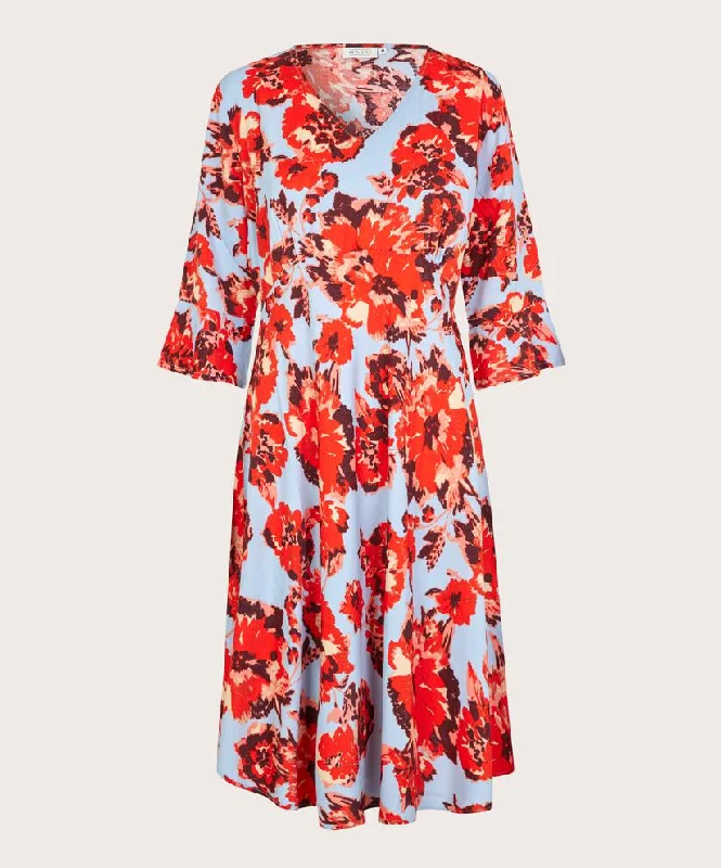 Masai Nita Floral Pattern Midi A-Line Dress, Orange Com Chiffon midi dresses