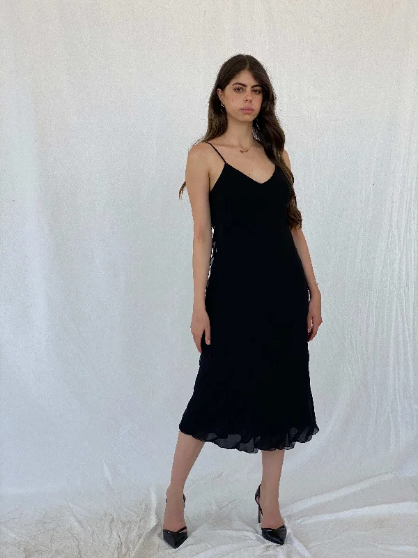 Marks and Spencer Frill Detail Black Strappy Midi Dress - M Women's trendy midi dresses sale Marks and Spencer Frill Detail Black Strappy Midi Dress - M Women's trendy midi dresses sale