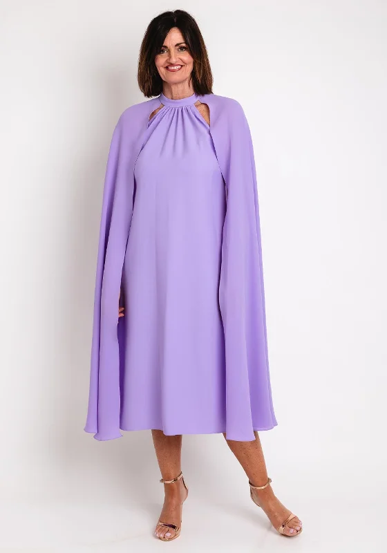 Moskada Mimosa Cape Sleeve Midi Dress, Purple Birthday midi dresses