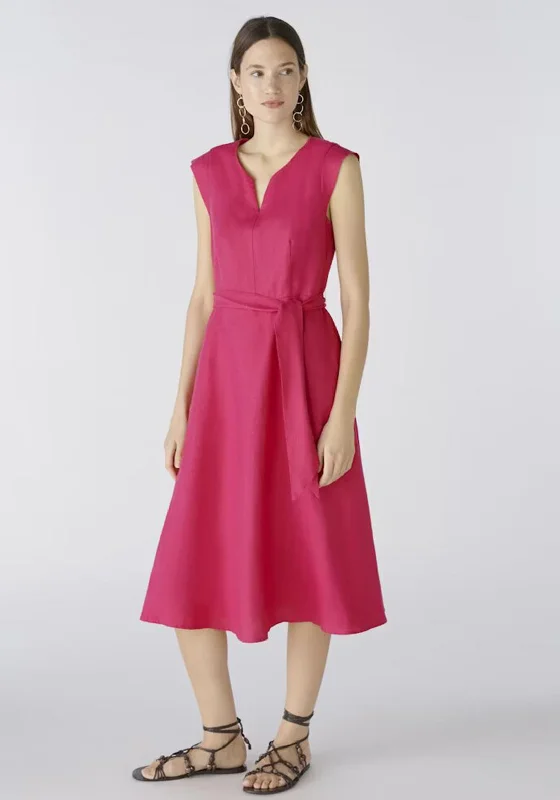 Oui Linen Cotton Fit and Flare Midi Dress, Pink Boohoo midi dresses