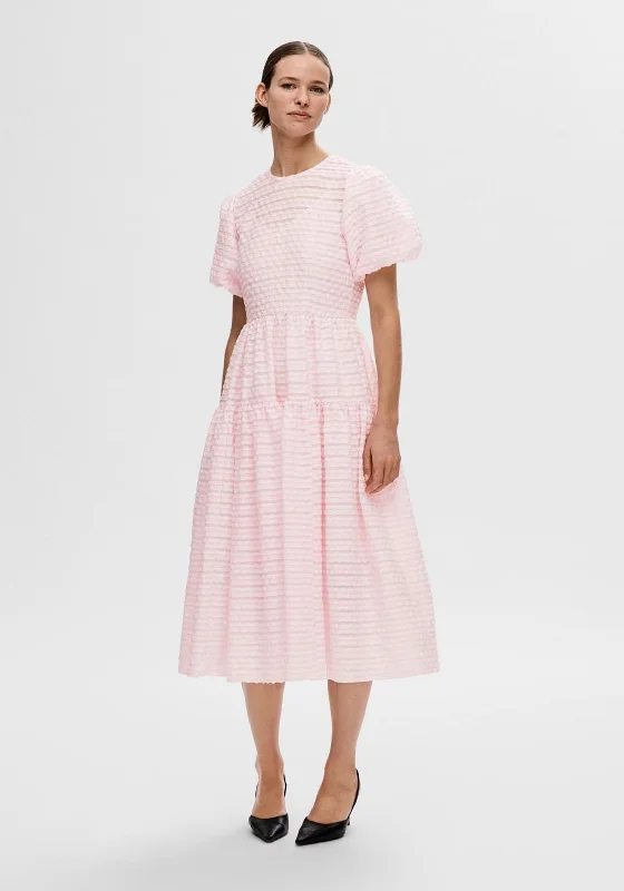 Selected Femme Rochelle Ballon Sleeve Midi Dress, Cradle Pink Date night midi dresses Selected Femme Rochelle Ballon Sleeve Midi Dress, Cradle Pink Date night midi dresses