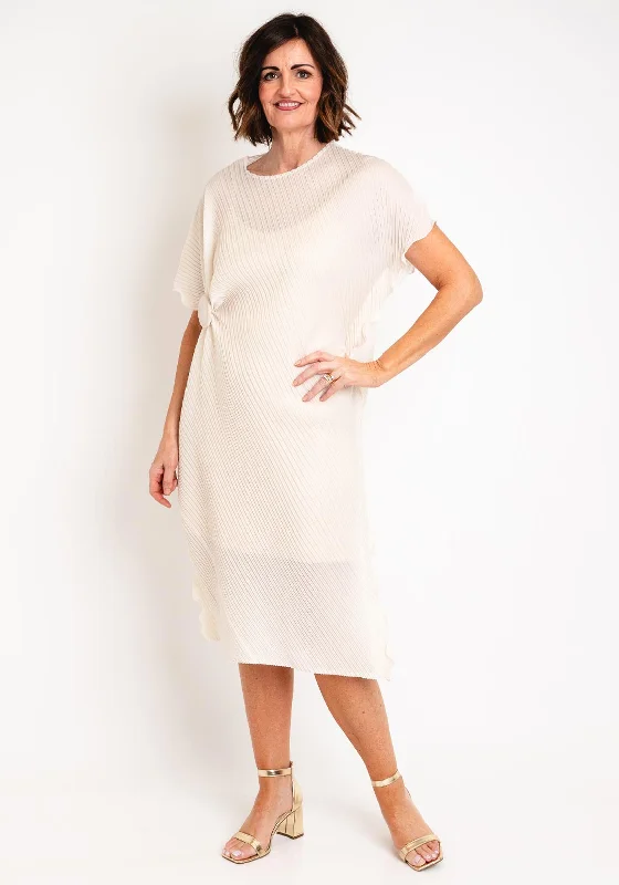 Thanny Pleated Frilled Trim Midi One Size Dress, Beige Knitted midi dresses