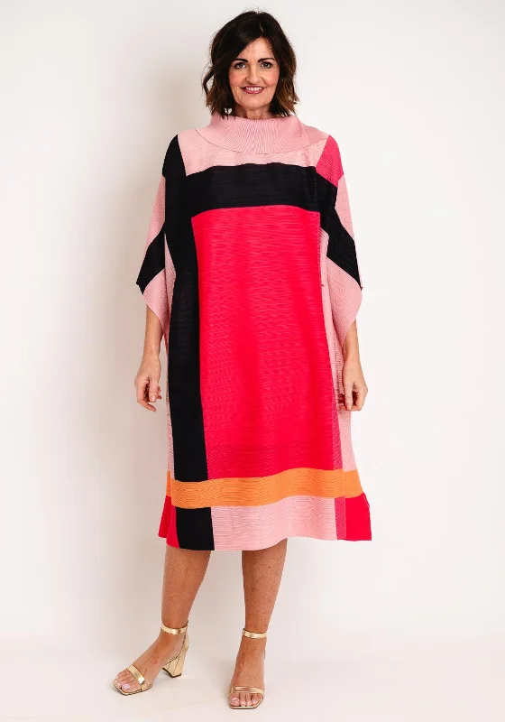 Thanny Pleated Colour Block Midi One Size Dress, Pink Wedding guest midi dresses