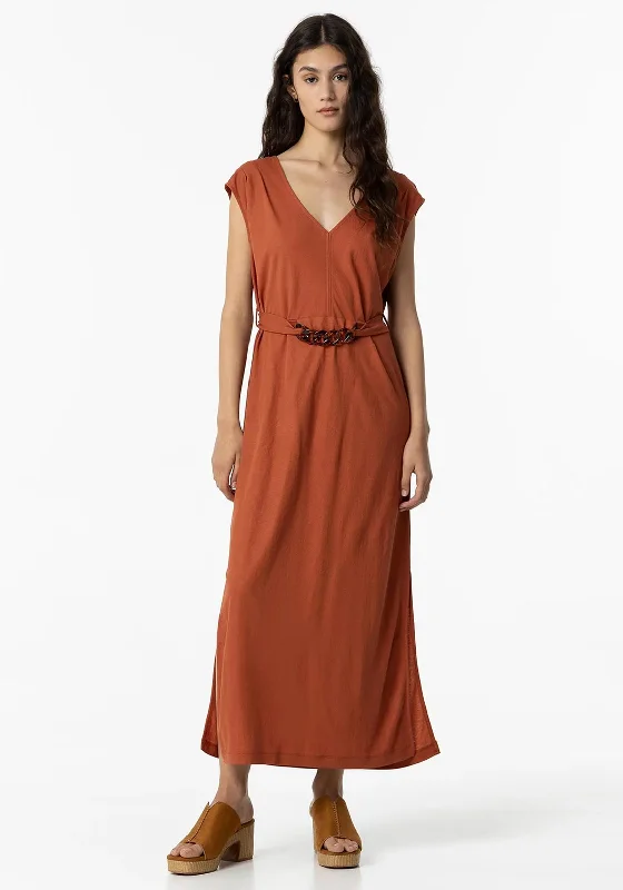 Tiffosi Menara Belted Midi Dress, Orange Designer midi dresses