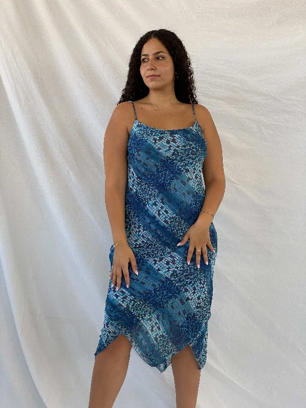 Vintage 00s La Belle Blue Midi Sundress With A Fairy Hem - L Summer party midi dresses Vintage 00s La Belle Blue Midi Sundress With A Fairy Hem - L Summer party midi dresses