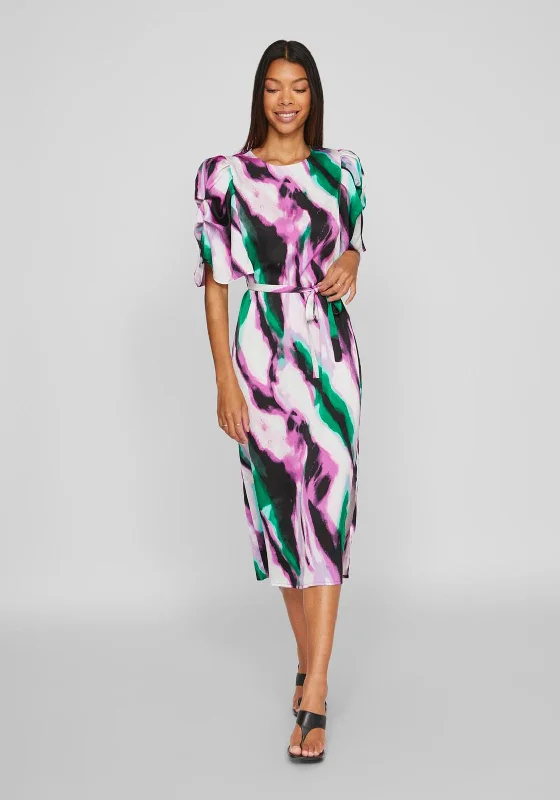 Vila Ravenna Satin Puff Sleeve Midi Dress, Fern Green Graduation midi dresses