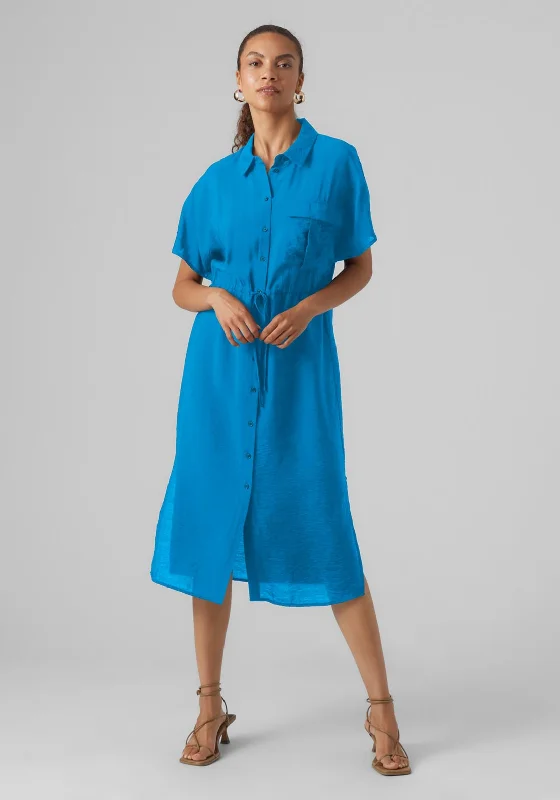 Vero Moda Iris Shirt Midi Dress, Ibiza Blue Best midi dresses for petites