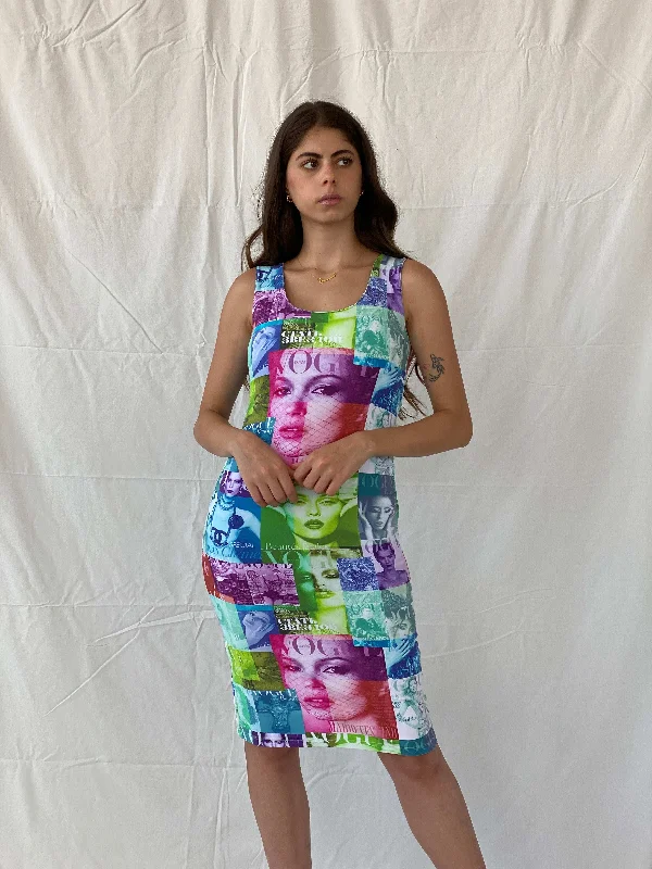 Y2K PMD Vogue Cover Graphic Bodycon Midi Dress - S Red carpet midi dresses
