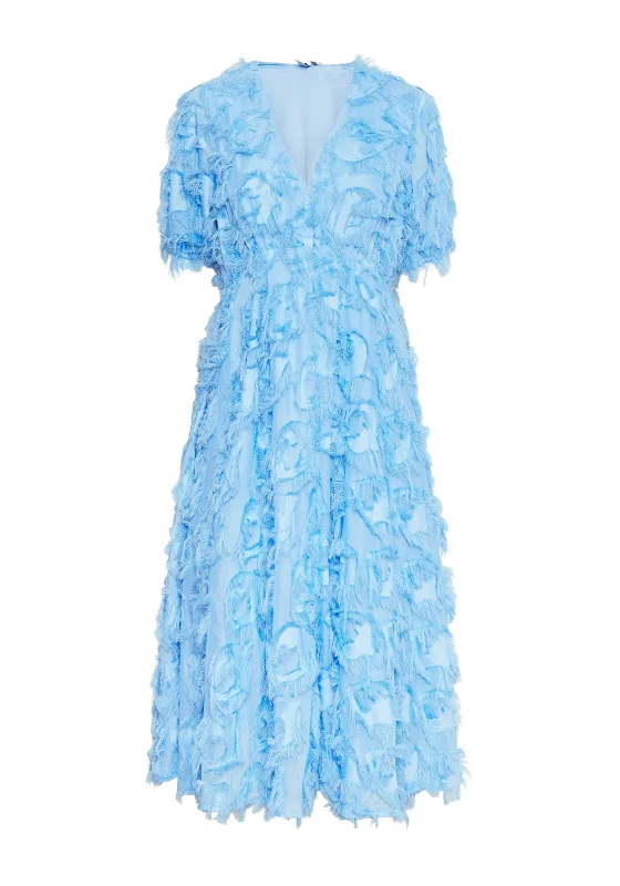 Y.A.S Pazylla Feathered A Line Midi Dress, Alaskan Blue Chic midi dresses