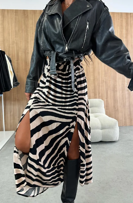 Zelda Zebra Patterned Side Slit Midaxi Skirt-Stone Festival unclassified skirts