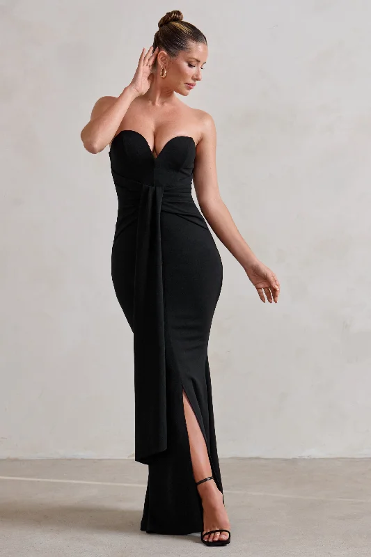 Carrie | Black Sweetheart Neckline Maxi Dress With Statement Tie H&M maxi dresses