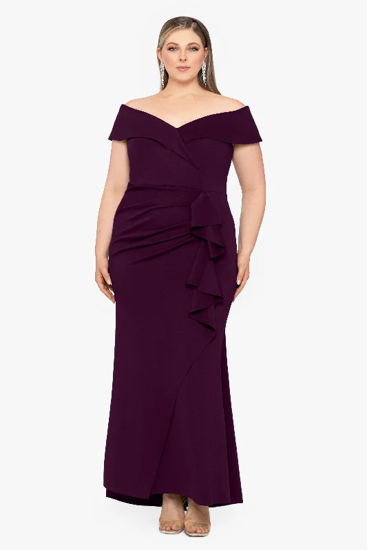Plus "Patti" Long Off the Shoulder Scuba Crepe Dress Best value maxi dresses