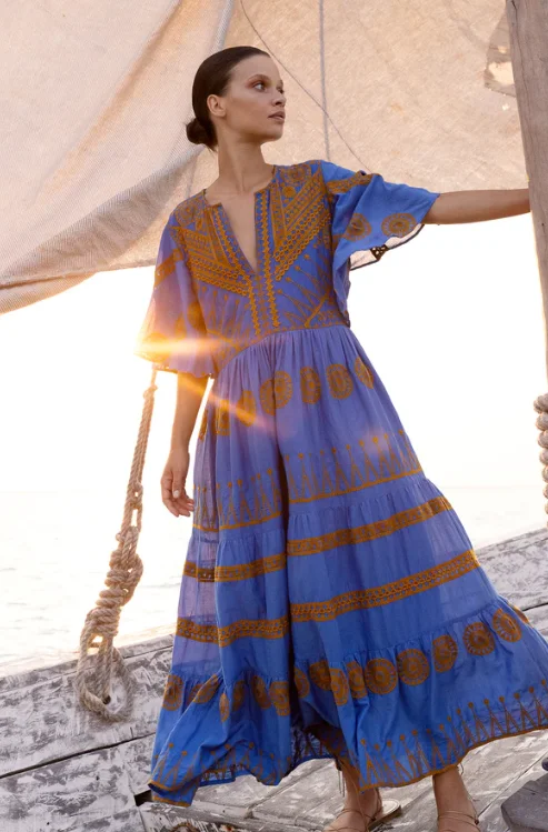 Flirty V-Neck Maxi - Soleil Blue Festival maxi dresses