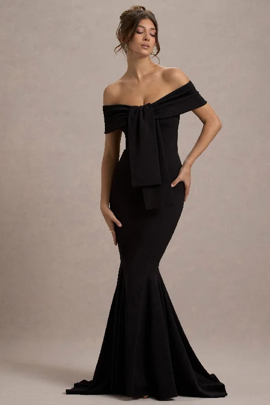 Lantana | Black Bardot Fishtail Maxi Dress With Drape H&M maxi dresses