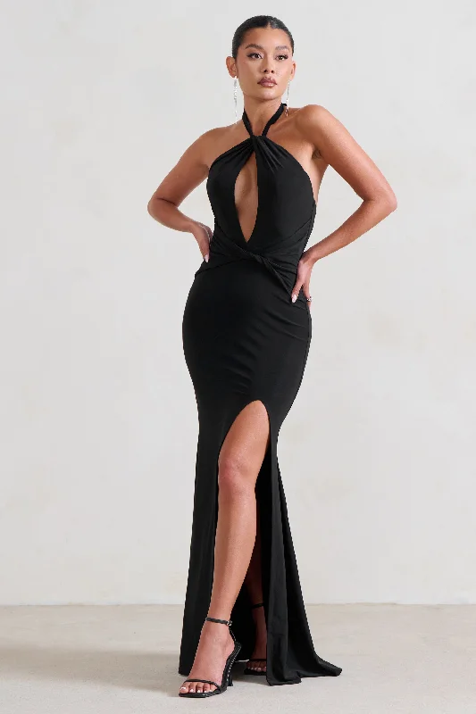 Luxuria | Black Halter Cut Out Maxi Dress Sequin maxi dresses
